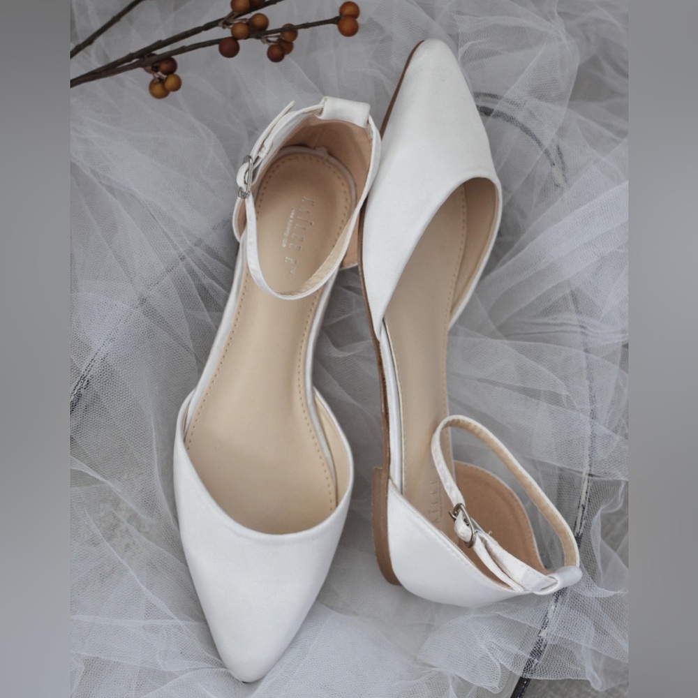Kailee P Bella Satin Pointy Toe Flats with Ankle Strap - Size 9